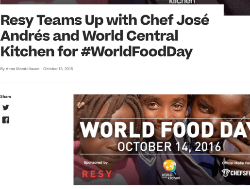 Resy and World Central Kitchen World Food Day press